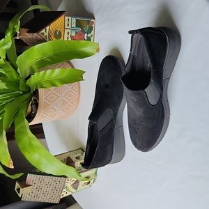 Easy Spirit Plume Leather/Textile Suede Upper Slip On Low Wedge Loafers